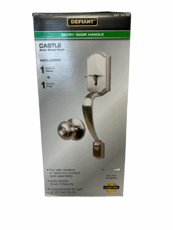 Castle Satin Nickel Entrance Door Handleset with Hartford Interior Knob