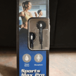 Magnavox Sports Max Pro Earbuds Microphone Music Control Sweat Barrier Black