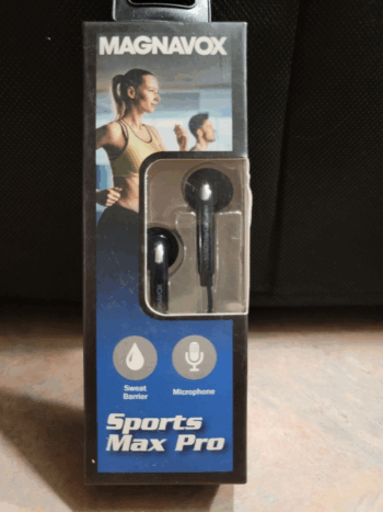Magnavox Sports Max Pro Earbuds Microphone Music Control Sweat Barrier Black