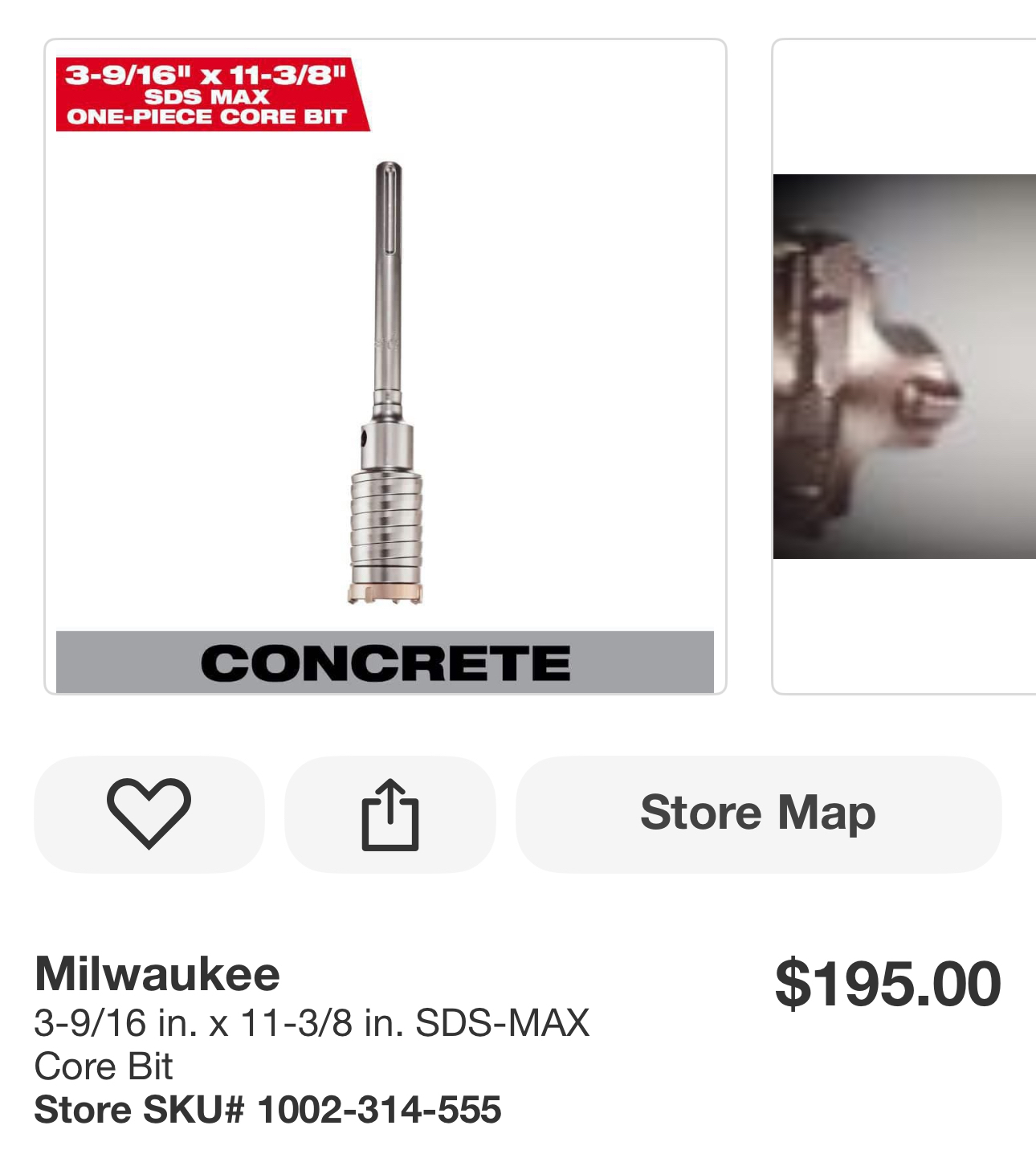 Milwaukee 3-9/16 in. x 11-3/8 in. SDS-MAX Core Bit