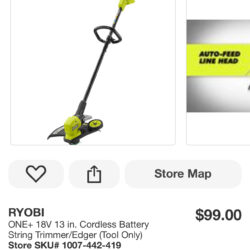 RYOBI ONE+ 18V 13 in. Cordless Battery String Trimmer/Edger (Tool Only
