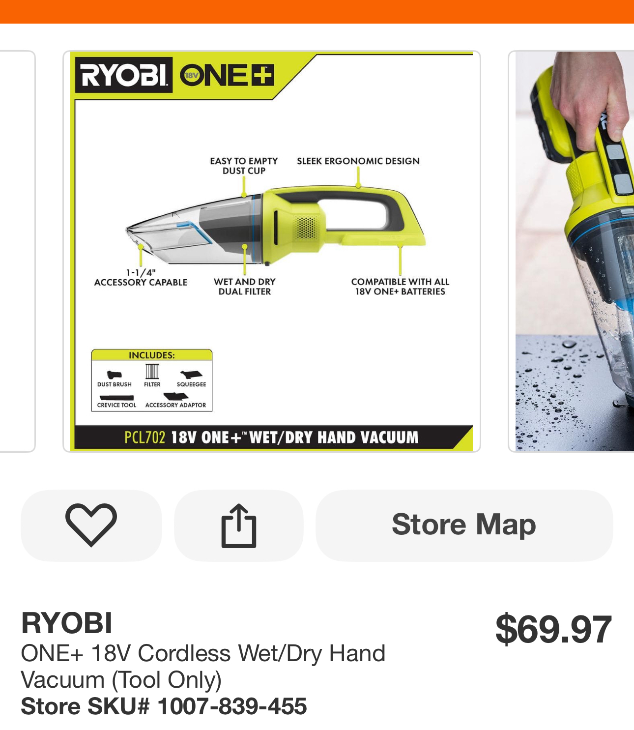 RYOBI ONE+ 18V Cordless Wet/Dry Hand Vacuum (Tool Only - Image 2