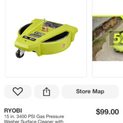 RYOBI 15 in. 3400 PSI Gas Pressure Washer Surface Cleaner with Caster Wheels