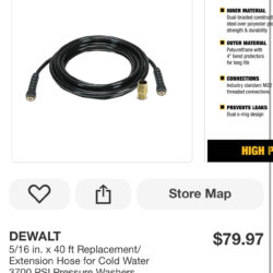 DEWALT 5/16 in. X 40 ft Replacement/ Extension Hose for Cold Water 3700 PSI Pressure Washers, Includes M22 Adapter