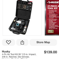 Husky 4-Pc Air Tool Kit W/ 1/2-in. Impact, 3/8-in. Ratchet, Die Grinder, Hammer, Sockets, Chisels, Grinding Stones (27-Pieces)