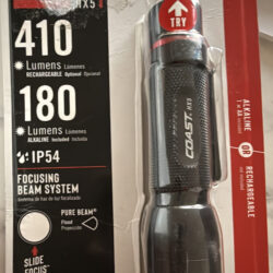 Coast Lumen Alkaline-Dual Power LED Flashlight with Pure Beam Slide Focus and Two-Way Hat Clip