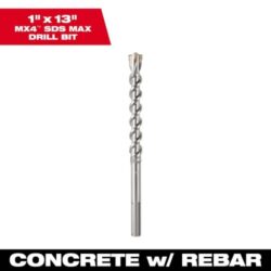1 in. x 8 in. x 13 in. 4-cutter sds-max hammer drill bit